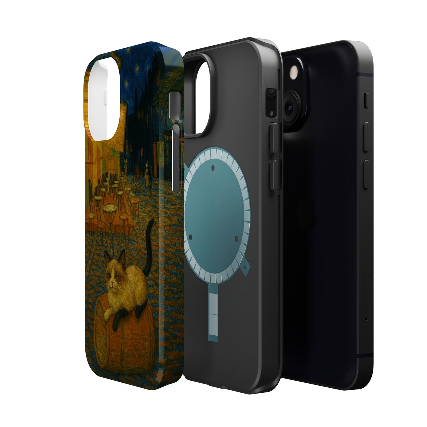 Café Cat at Night – Van Gogh Inspired – iPhone 16, 15, 14, 13 – MagSafe Magnetic Tough Case by HitStickers