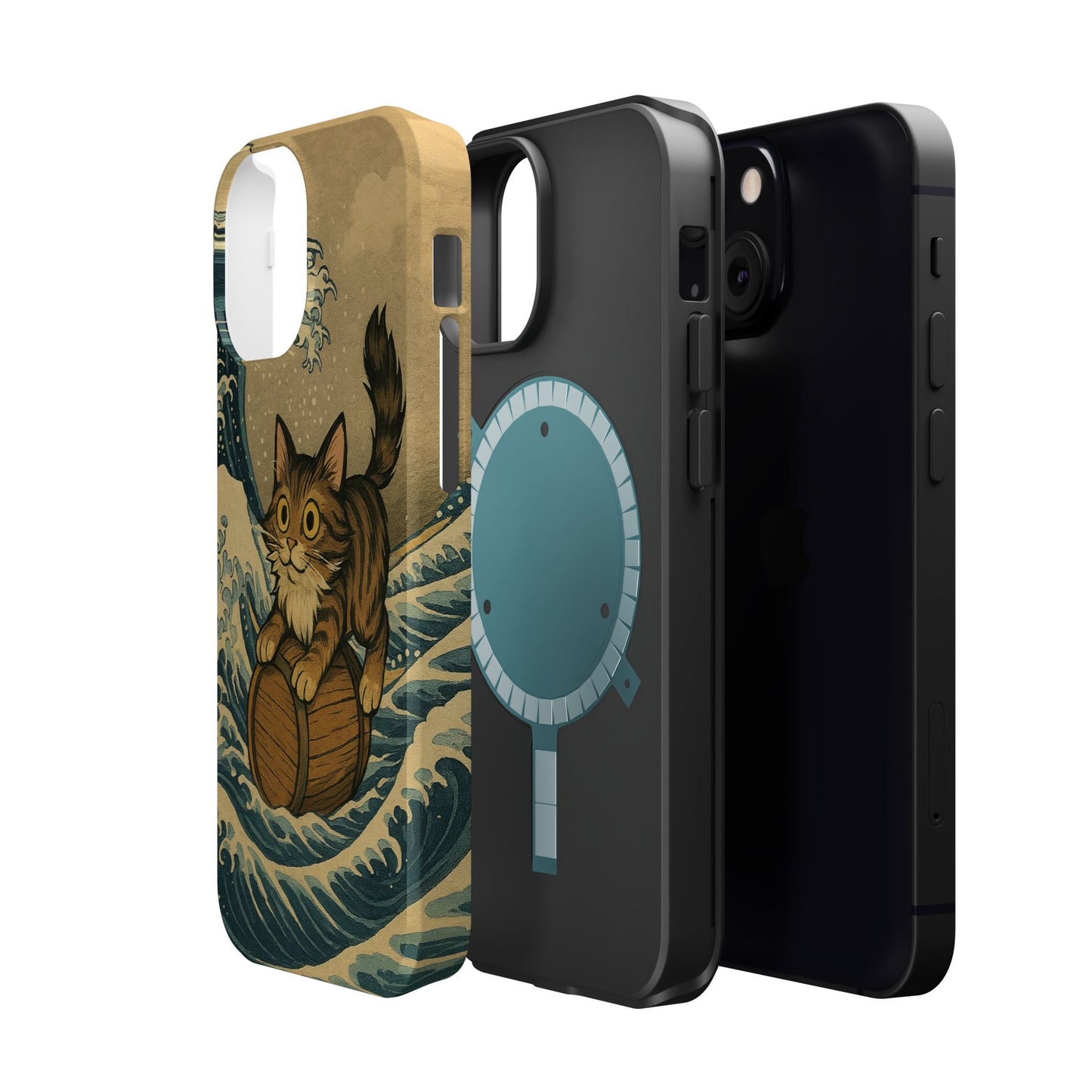 The Great Wave Cat โ Hokusai Inspired โ iPhone 16, 15, 14, 13 โ MagSafe Magnetic Tough Case by HitStickers