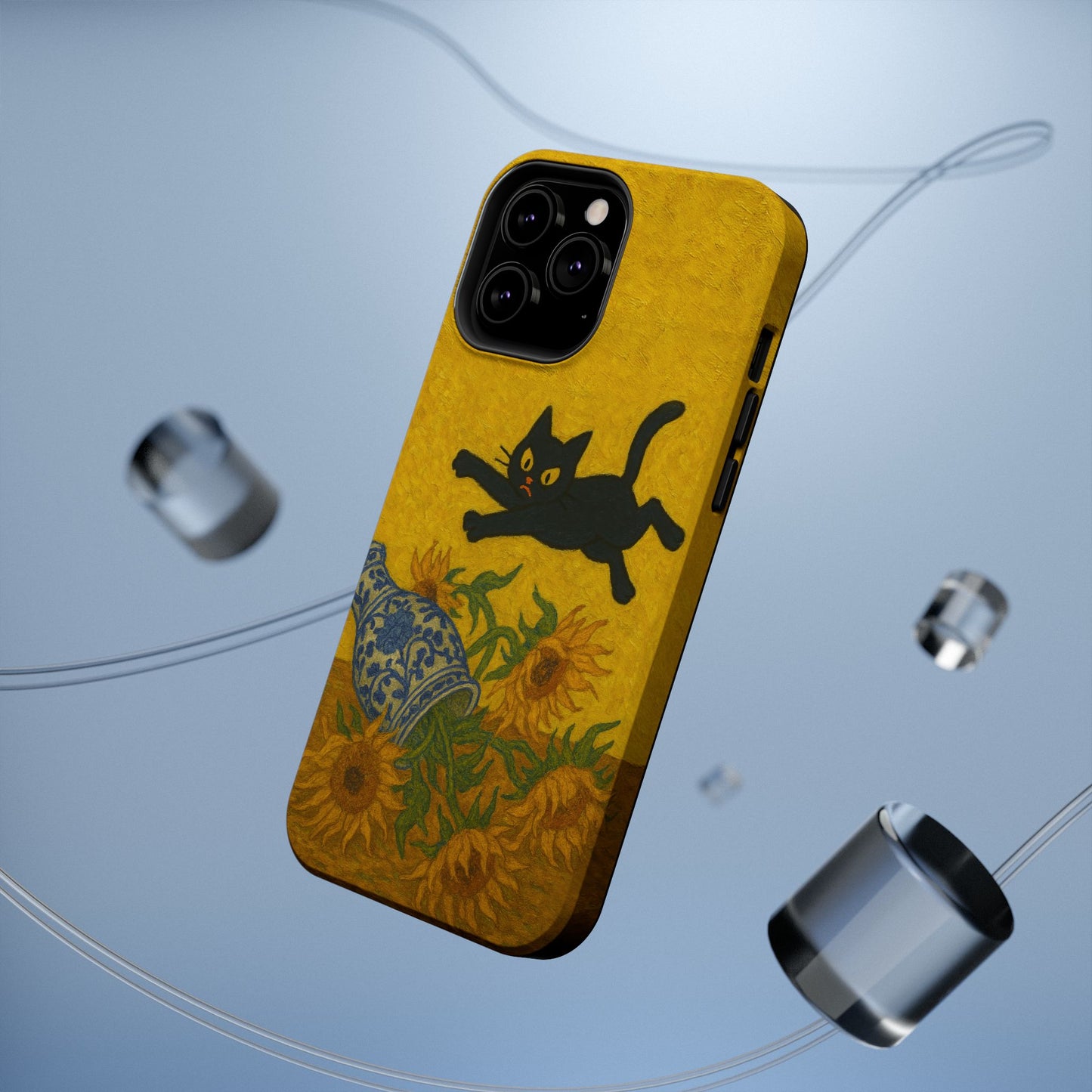 Mischievous Cat & Sunflowers โ Van Gogh Inspired โ iPhone 16, 15, 14, 13 โ MagSafe Magnetic Tough Case by HitStickers