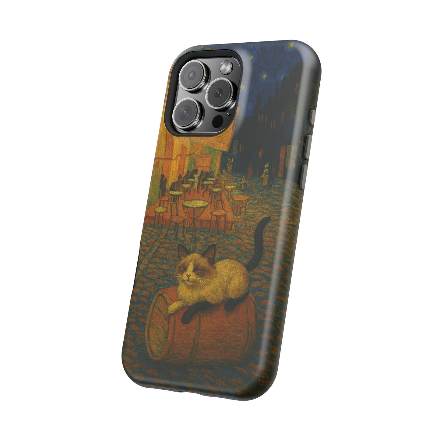 Café Cat at Night – Van Gogh Inspired – iPhone 16, 15, 14, 13 – MagSafe Magnetic Tough Case by HitStickers