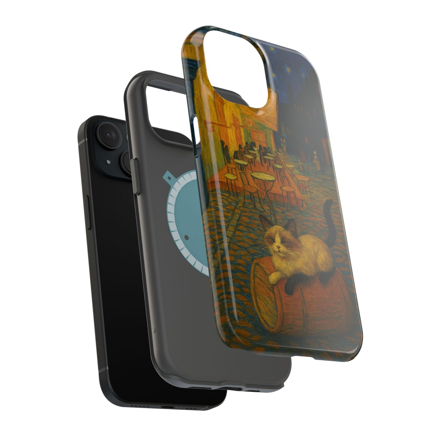 Café Cat at Night – Van Gogh Inspired – iPhone 16, 15, 14, 13 – MagSafe Magnetic Tough Case by HitStickers