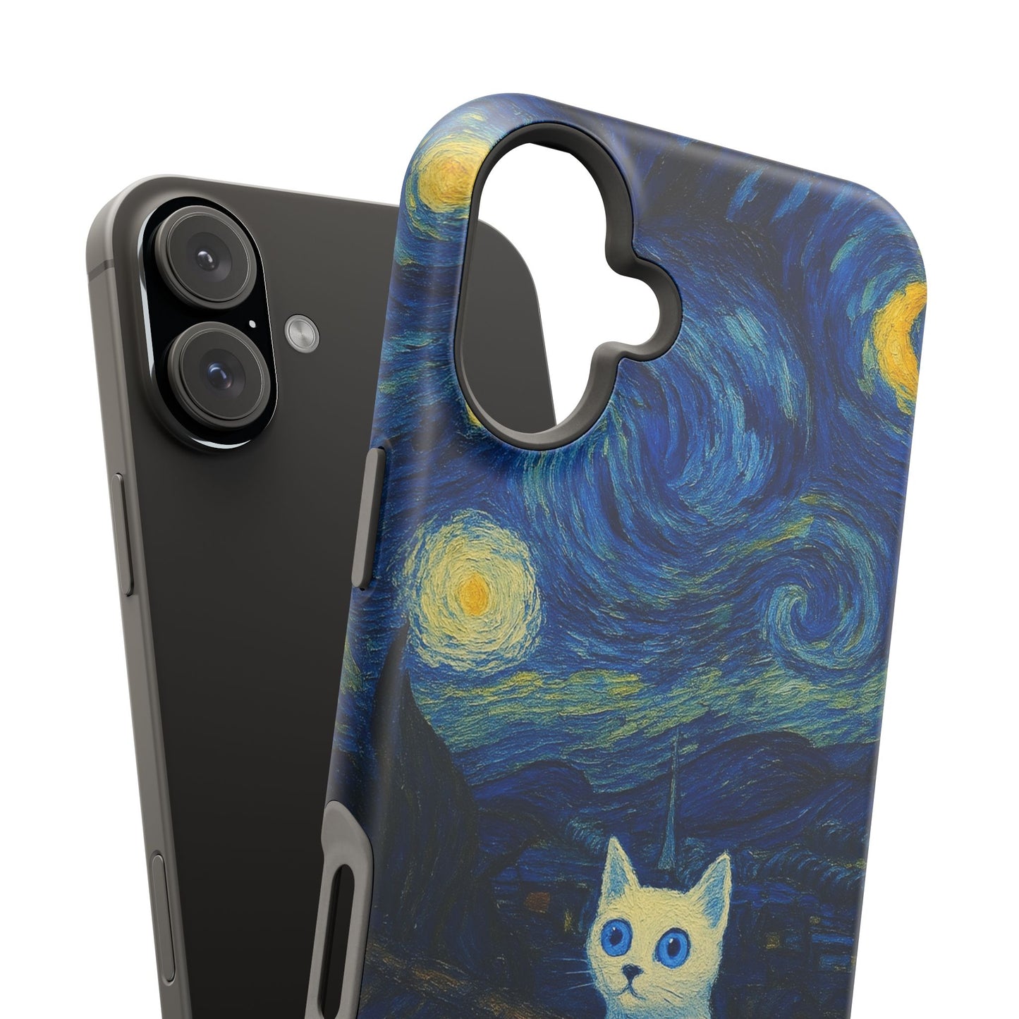 Starry Night Cat โ Van Gogh Inspired โ iPhone 16, 15, 14, 13 โ MagSafe Magnetic Tough Case by HitStickers