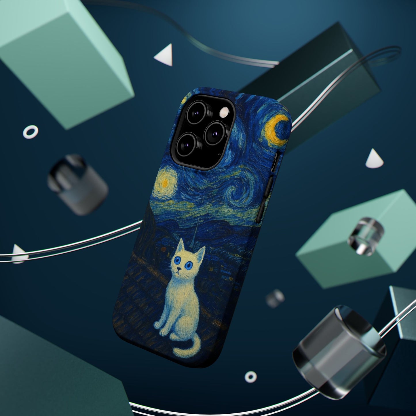 Starry Night Cat โ Van Gogh Inspired โ iPhone 16, 15, 14, 13 โ MagSafe Magnetic Tough Case by HitStickers