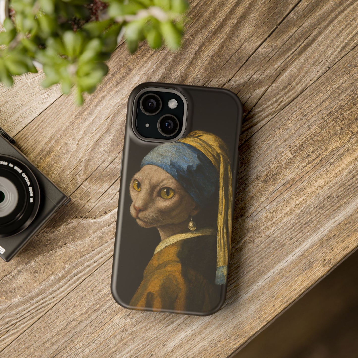 Cat with a Pearl Earring โ Vermeer Inspired โ iPhone 16, 15, 14, 13 โ MagSafe Magnetic Tough Case by HitStickers