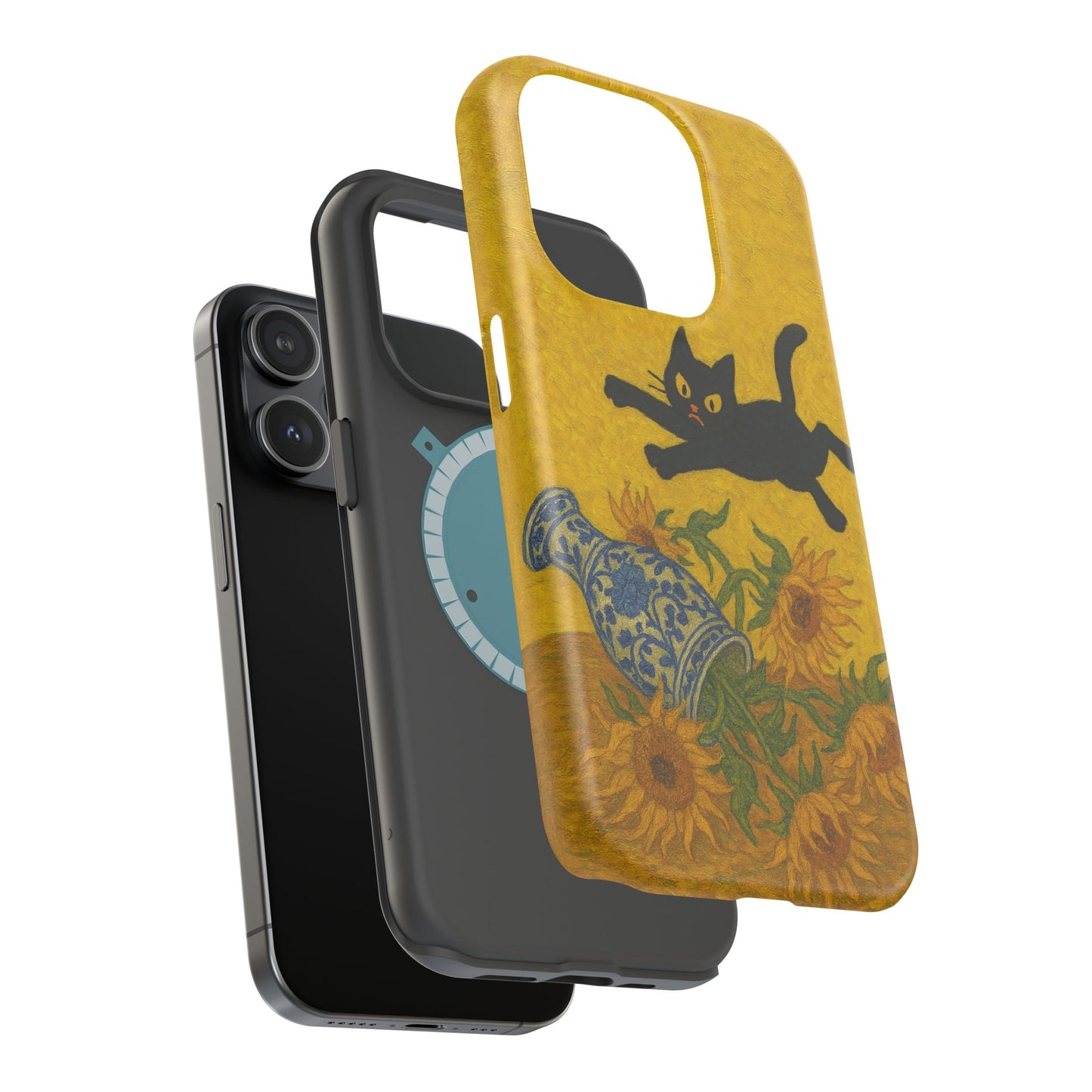 Mischievous Cat & Sunflowers โ Van Gogh Inspired โ iPhone 16, 15, 14, 13 โ MagSafe Magnetic Tough Case by HitStickers