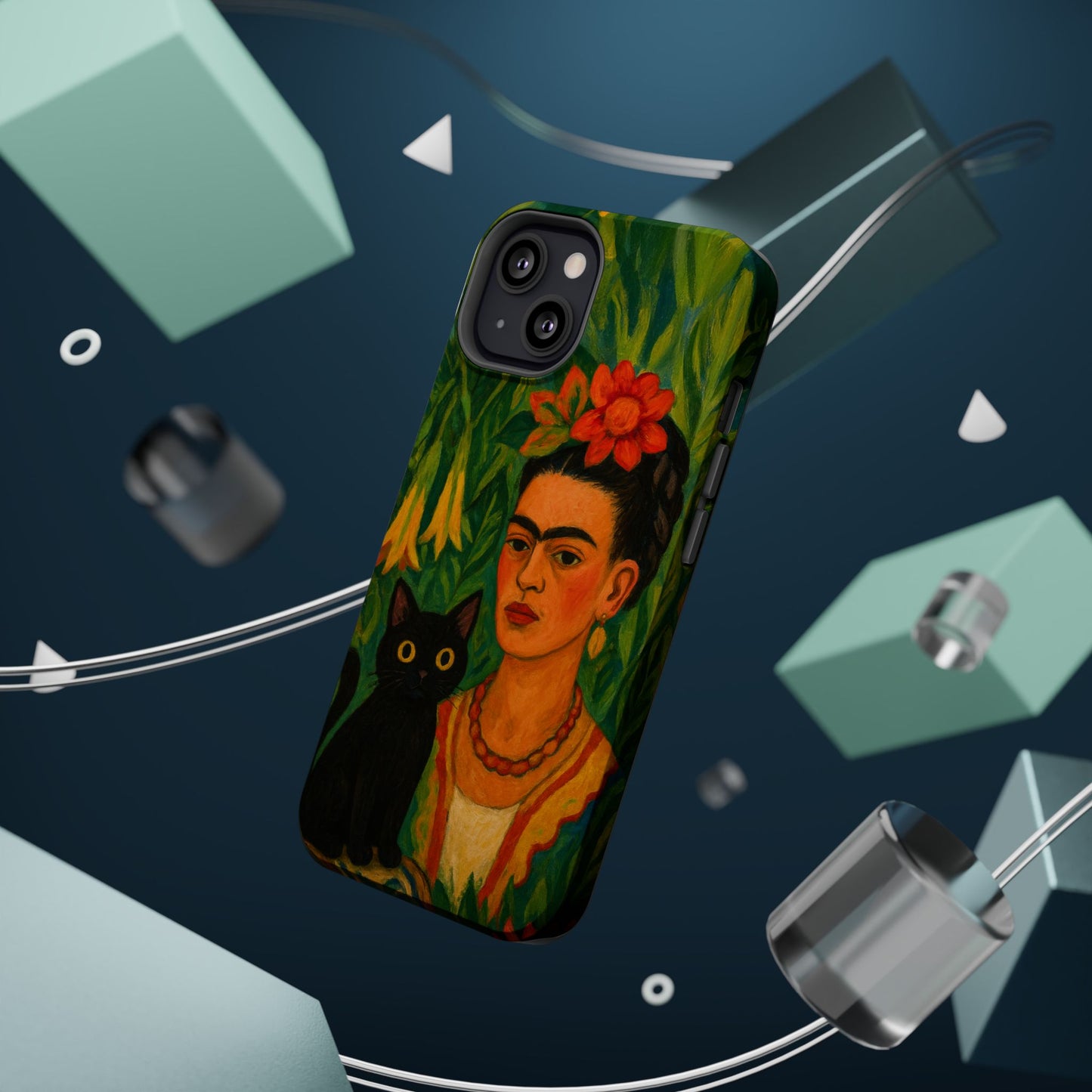 Frida & the Black Cat โ Kahlo Inspired โ iPhone 16, 15, 14, 13 โ MagSafe Magnetic Tough Case by HitStickers