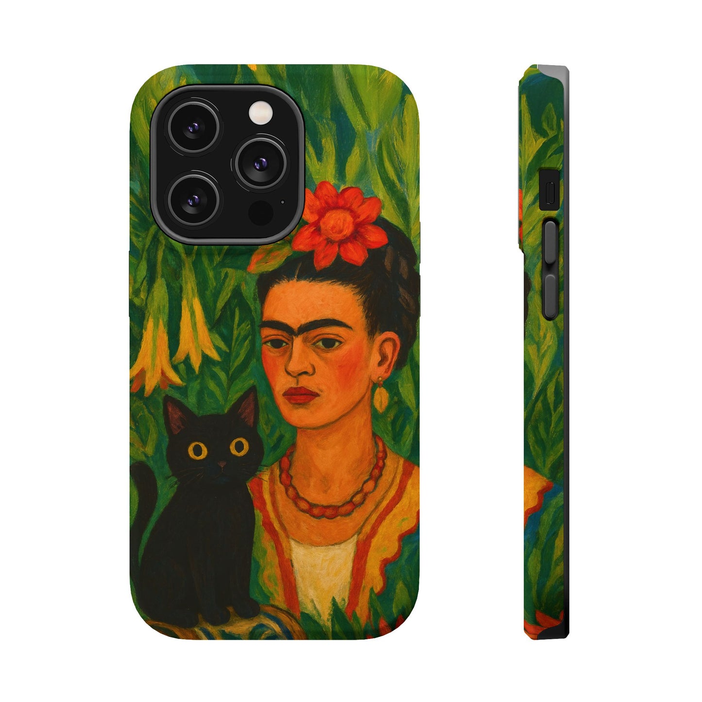 Frida & the Black Cat โ Kahlo Inspired โ iPhone 16, 15, 14, 13 โ MagSafe Magnetic Tough Case by HitStickers