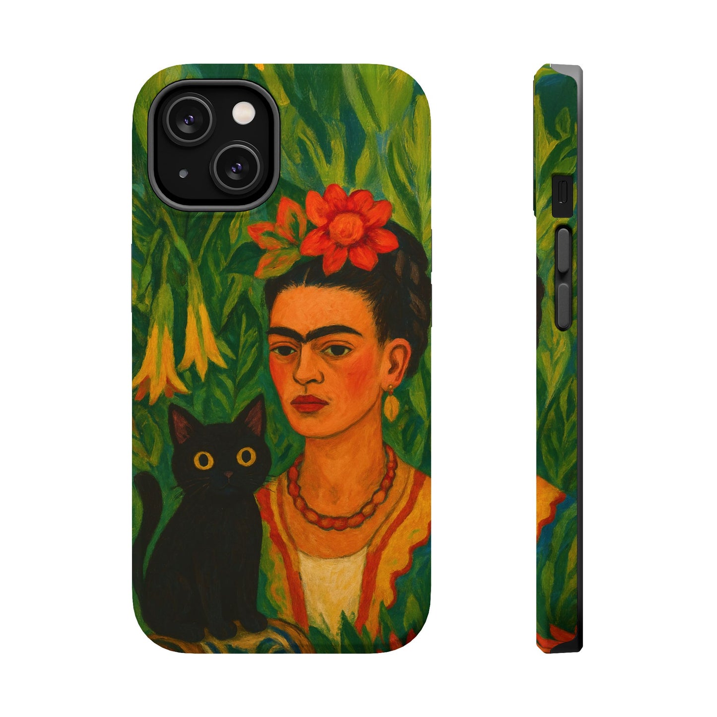 Frida & the Black Cat โ Kahlo Inspired โ iPhone 16, 15, 14, 13 โ MagSafe Magnetic Tough Case by HitStickers