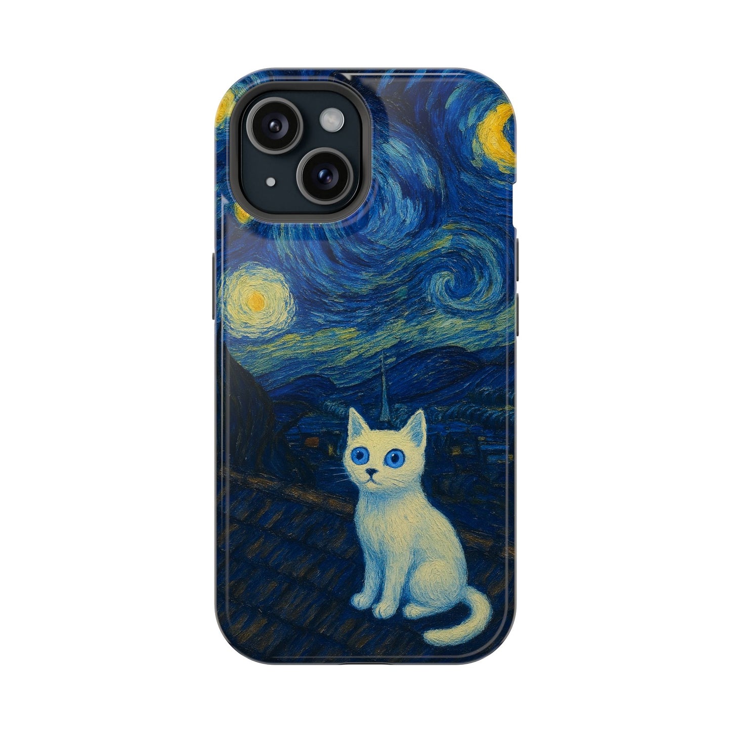 Starry Night Cat โ Van Gogh Inspired โ iPhone 16, 15, 14, 13 โ MagSafe Magnetic Tough Case by HitStickers