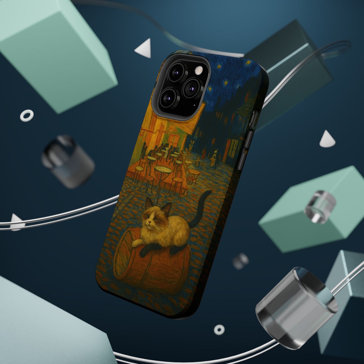 Café Cat at Night – Van Gogh Inspired – iPhone 16, 15, 14, 13 – MagSafe Magnetic Tough Case by HitStickers