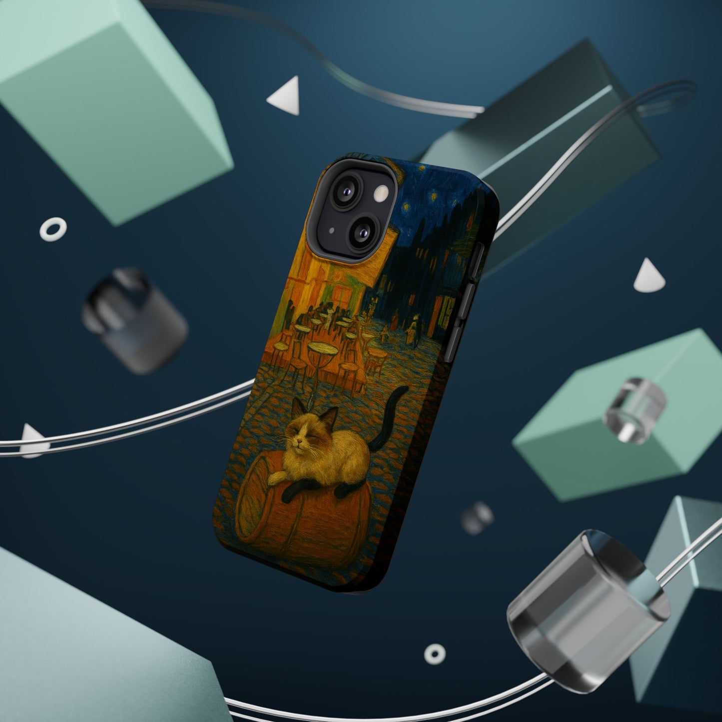 Café Cat at Night – Van Gogh Inspired – iPhone 16, 15, 14, 13 – MagSafe Magnetic Tough Case by HitStickers