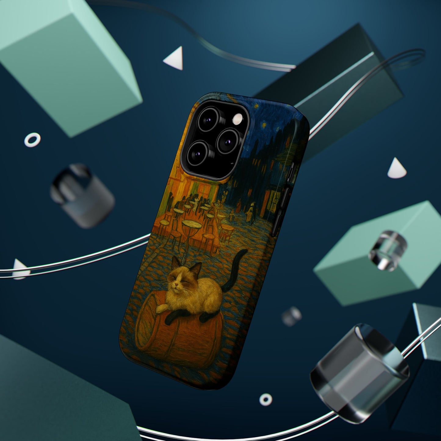 Café Cat at Night – Van Gogh Inspired – iPhone 16, 15, 14, 13 – MagSafe Magnetic Tough Case by HitStickers