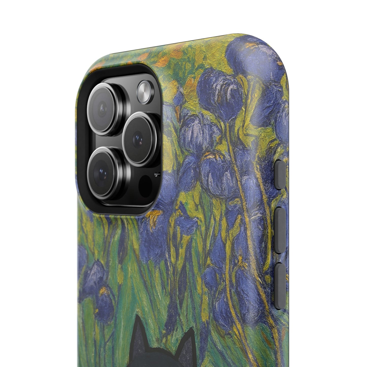 Peaceful Cat in Irises โ Van Gogh Inspired โ iPhone 16, 15, 14, 13 โ MagSafe Magnetic Tough Case by HitStickers