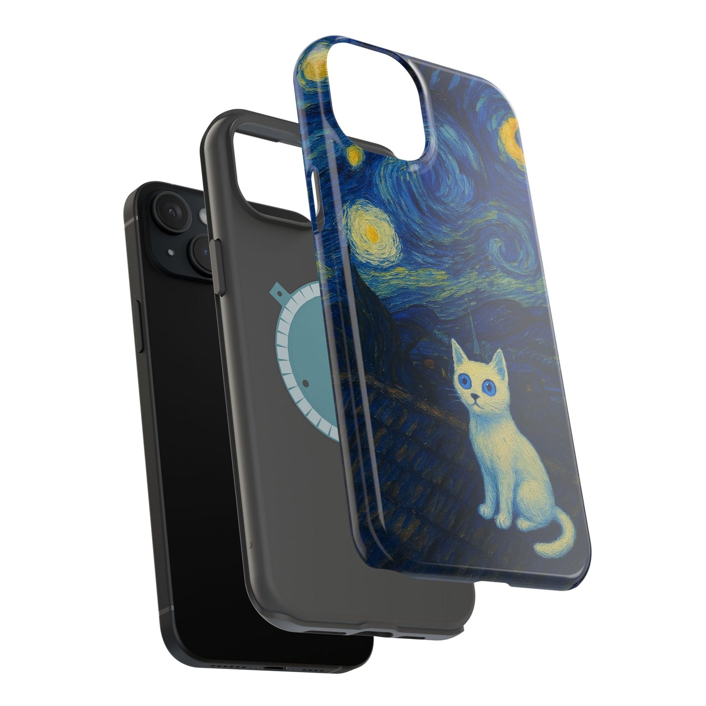 Starry Night Cat โ Van Gogh Inspired โ iPhone 16, 15, 14, 13 โ MagSafe Magnetic Tough Case by HitStickers