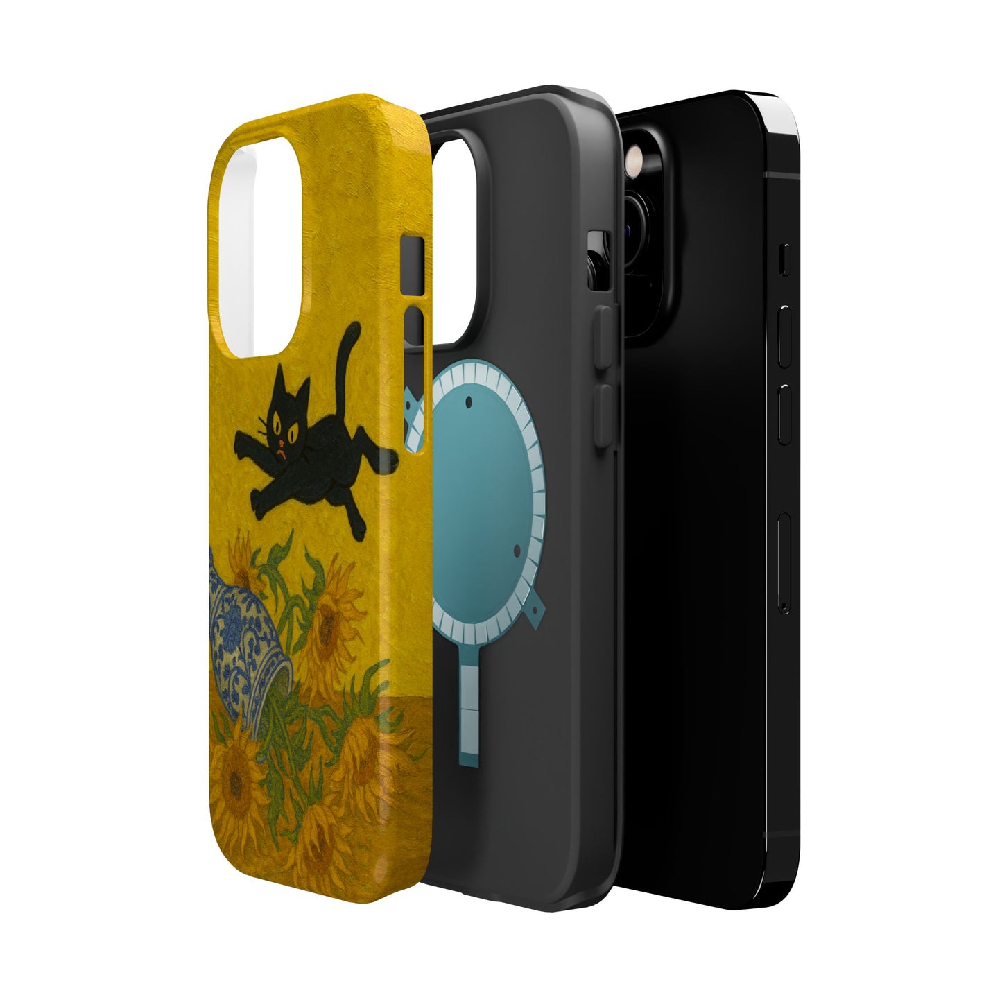 Mischievous Cat & Sunflowers โ Van Gogh Inspired โ iPhone 16, 15, 14, 13 โ MagSafe Magnetic Tough Case by HitStickers