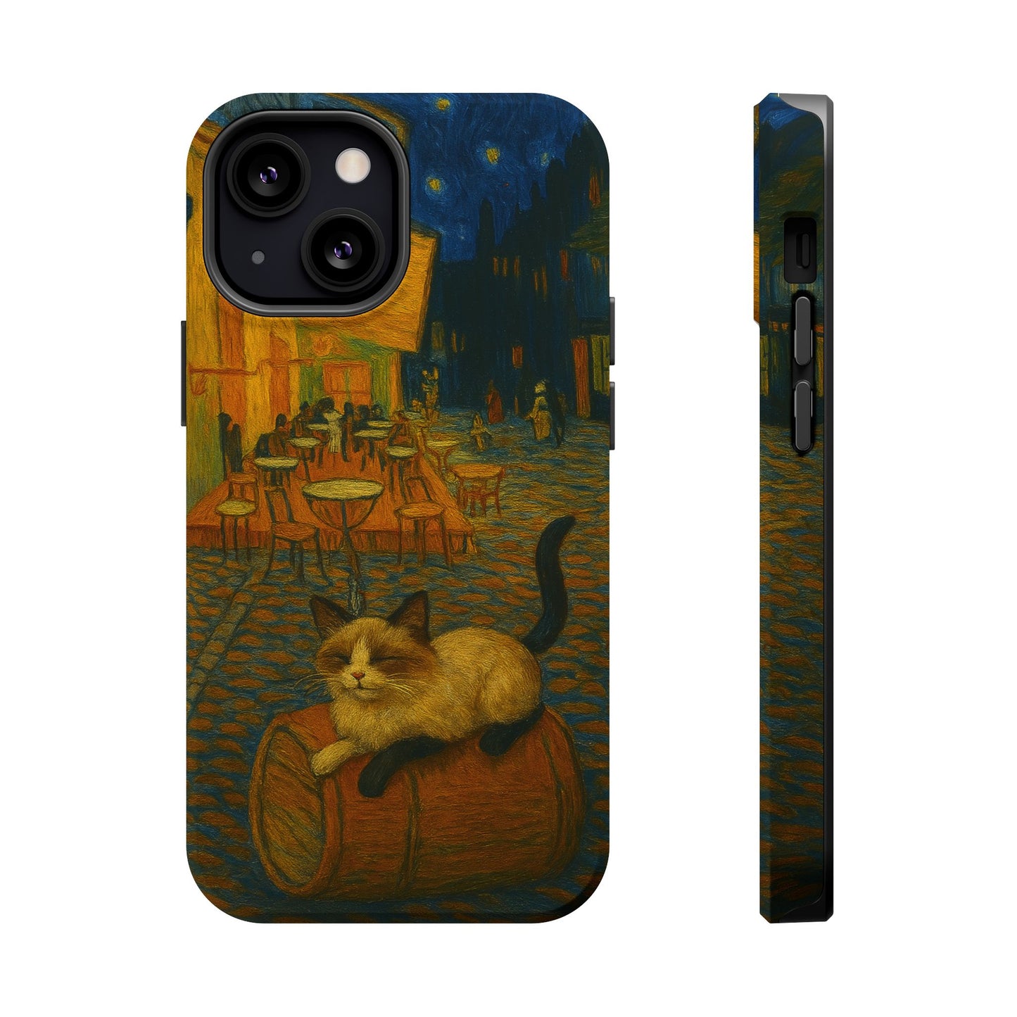 Café Cat at Night – Van Gogh Inspired – iPhone 16, 15, 14, 13 – MagSafe Magnetic Tough Case by HitStickers