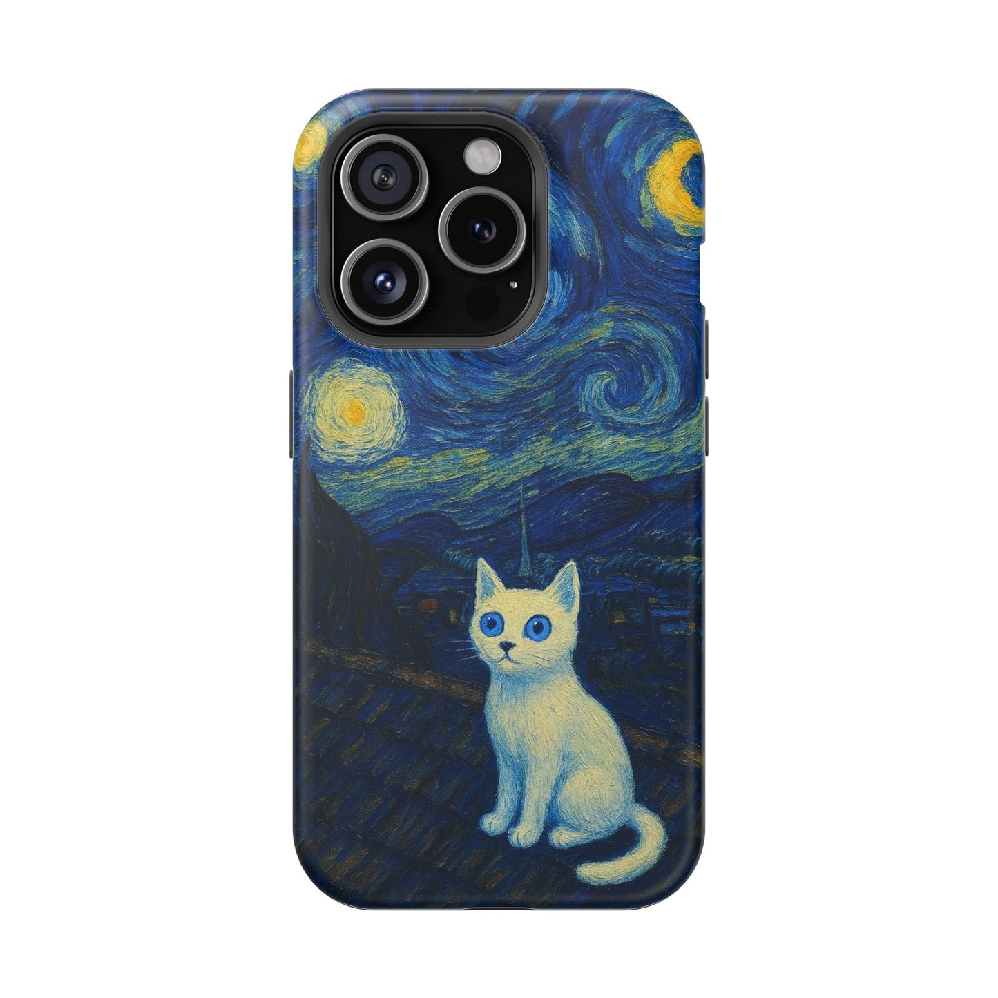 Starry Night Cat โ Van Gogh Inspired โ iPhone 16, 15, 14, 13 โ MagSafe Magnetic Tough Case by HitStickers