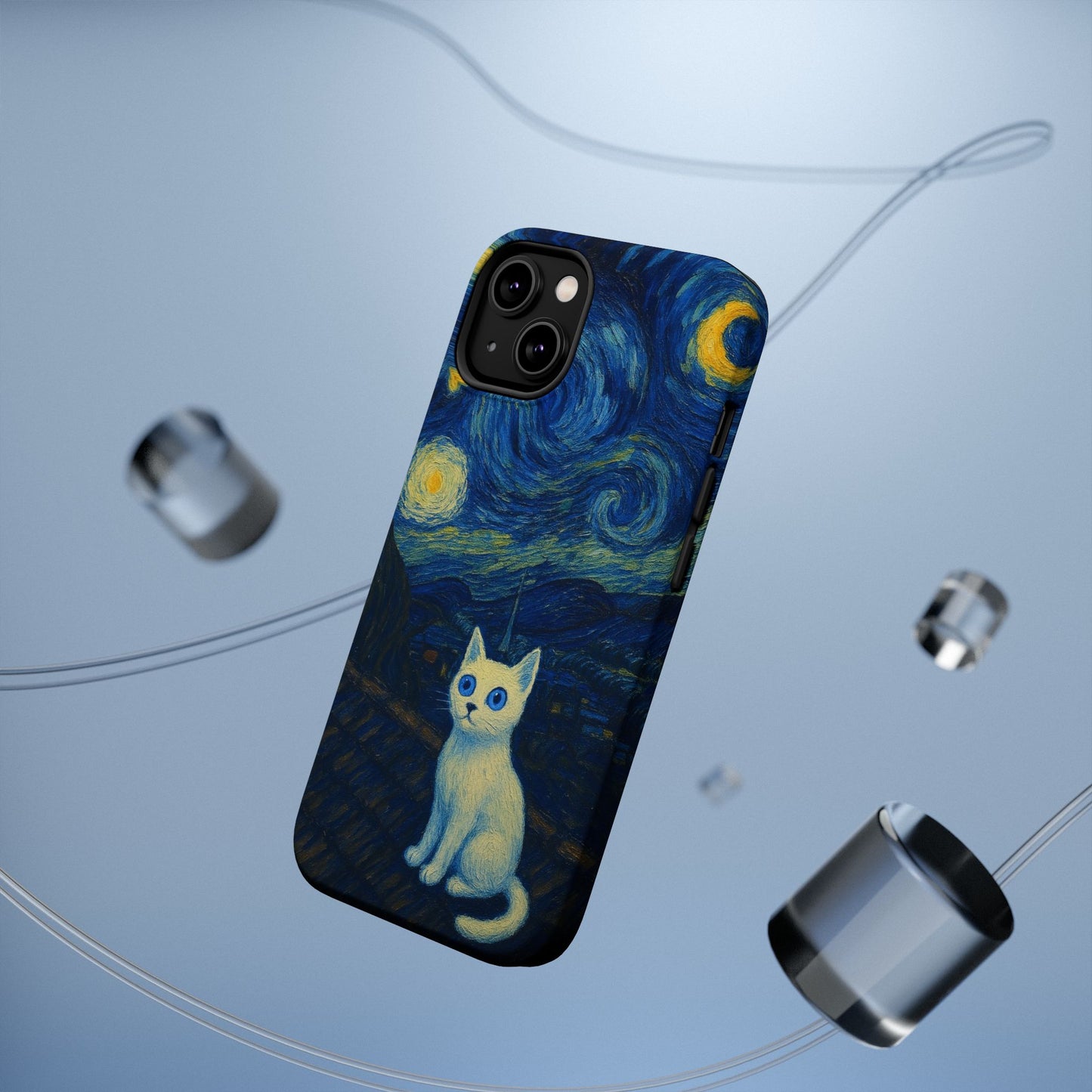 Starry Night Cat โ Van Gogh Inspired โ iPhone 16, 15, 14, 13 โ MagSafe Magnetic Tough Case by HitStickers