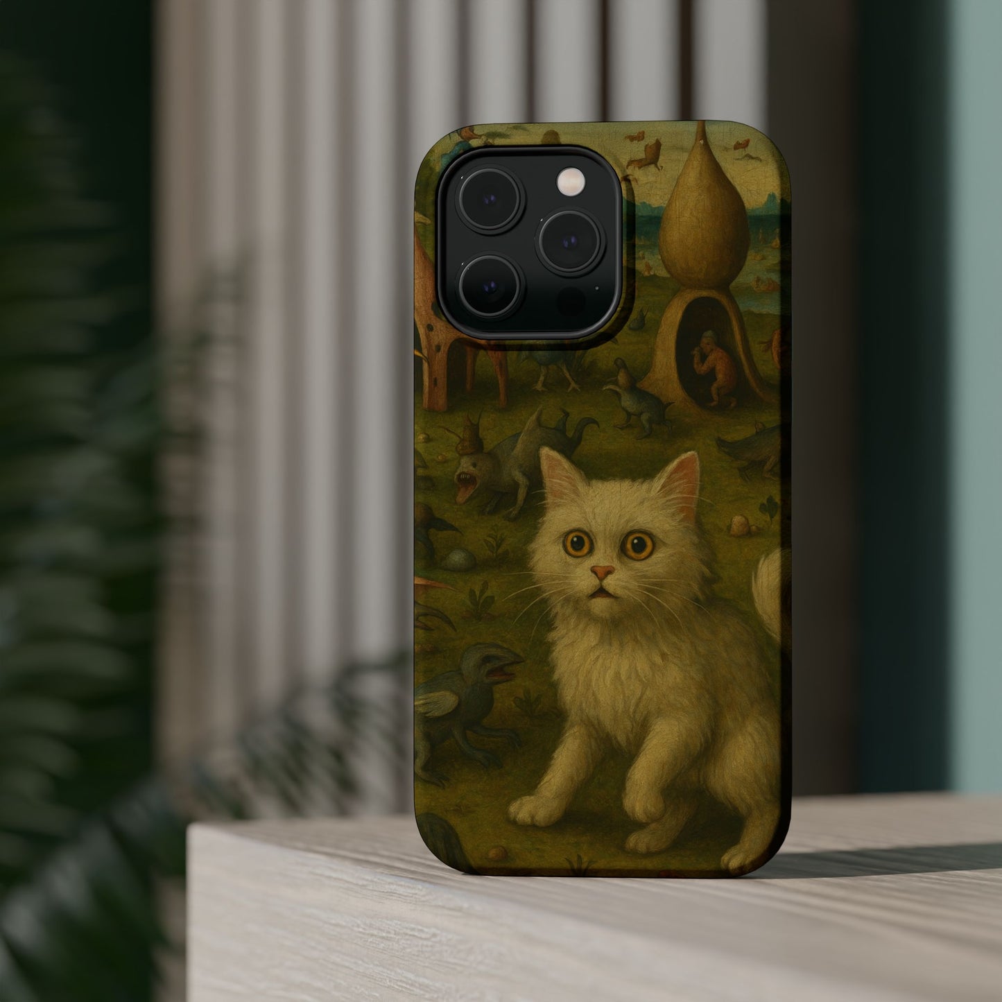 Garden of Cat Delights โ Bosch Inspired โ iPhone 16, 15, 14, 13 โ MagSafe Magnetic Tough Case by HitStickers