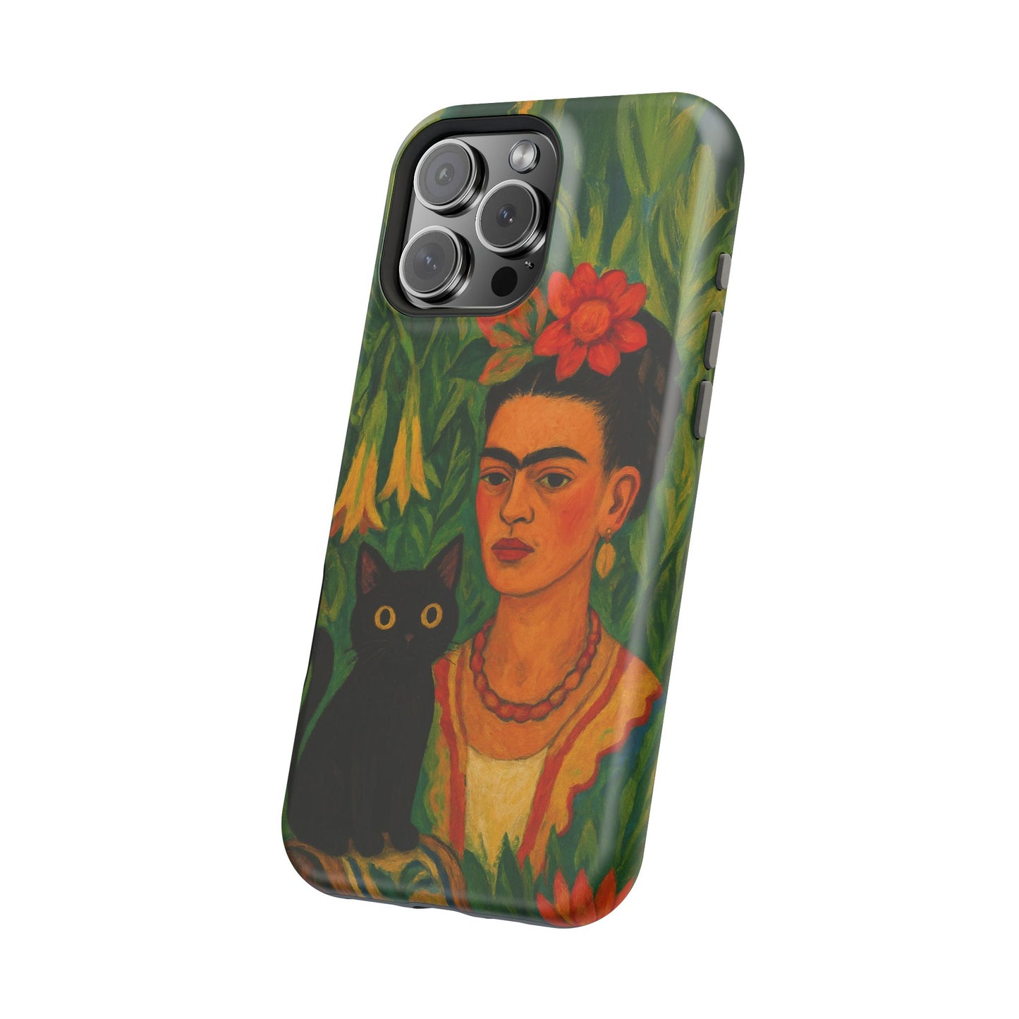 Frida & the Black Cat โ Kahlo Inspired โ iPhone 16, 15, 14, 13 โ MagSafe Magnetic Tough Case by HitStickers