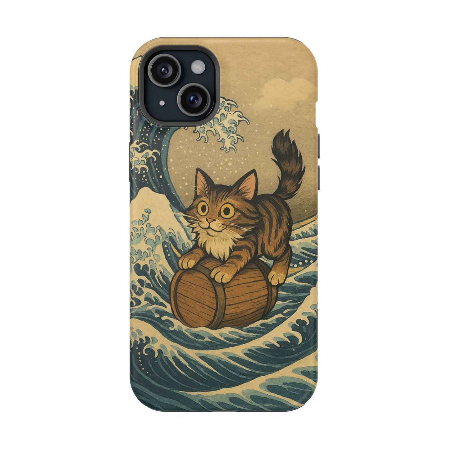 The Great Wave Cat โ Hokusai Inspired โ iPhone 16, 15, 14, 13 โ MagSafe Magnetic Tough Case by HitStickers