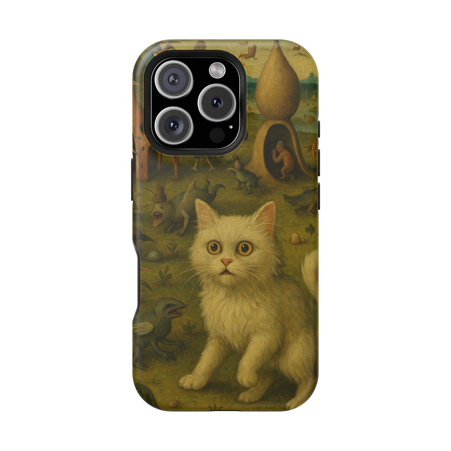 Garden of Cat Delights โ Bosch Inspired โ iPhone 16, 15, 14, 13 โ MagSafe Magnetic Tough Case by HitStickers