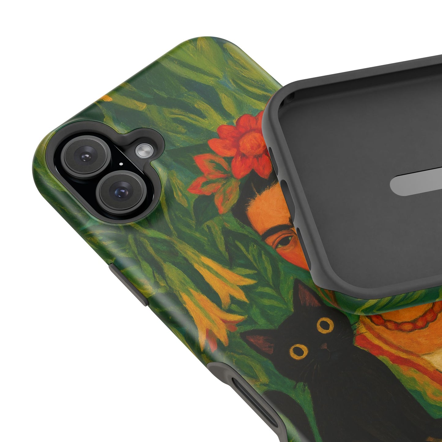 Frida & the Black Cat โ Kahlo Inspired โ iPhone 16, 15, 14, 13 โ MagSafe Magnetic Tough Case by HitStickers