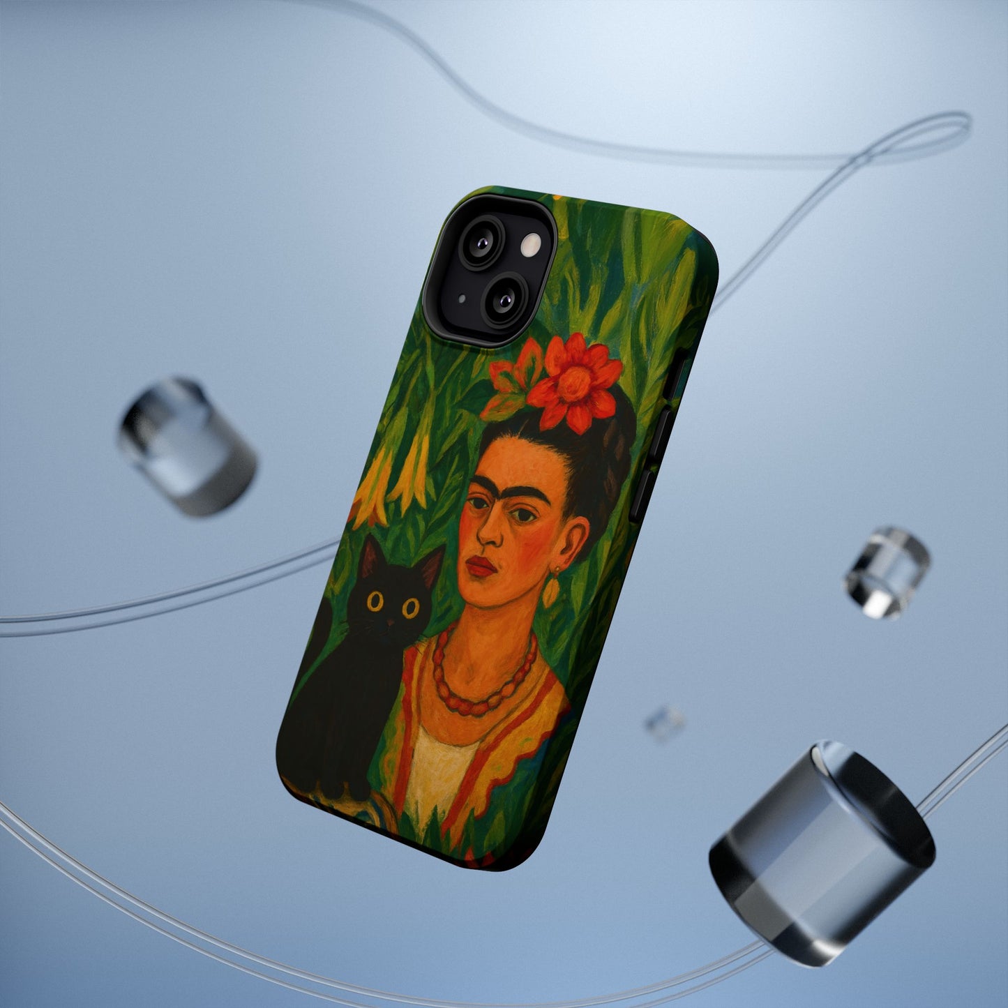 Frida & the Black Cat โ Kahlo Inspired โ iPhone 16, 15, 14, 13 โ MagSafe Magnetic Tough Case by HitStickers