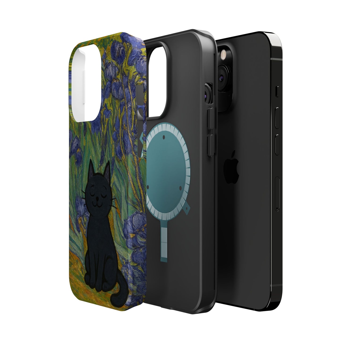 Peaceful Cat in Irises โ Van Gogh Inspired โ iPhone 16, 15, 14, 13 โ MagSafe Magnetic Tough Case by HitStickers