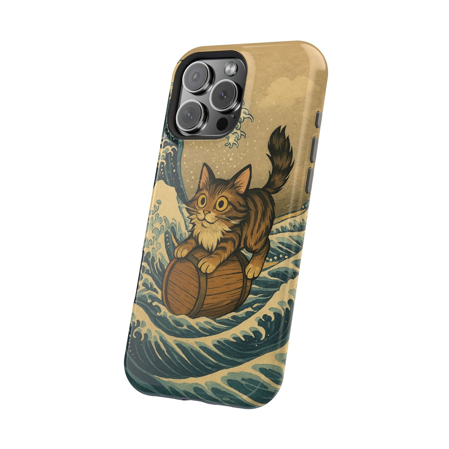 The Great Wave Cat โ Hokusai Inspired โ iPhone 16, 15, 14, 13 โ MagSafe Magnetic Tough Case by HitStickers