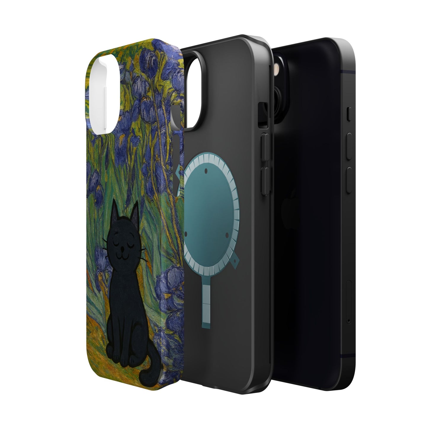 Peaceful Cat in Irises โ Van Gogh Inspired โ iPhone 16, 15, 14, 13 โ MagSafe Magnetic Tough Case by HitStickers