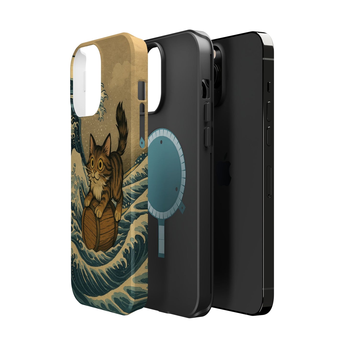 The Great Wave Cat โ Hokusai Inspired โ iPhone 16, 15, 14, 13 โ MagSafe Magnetic Tough Case by HitStickers