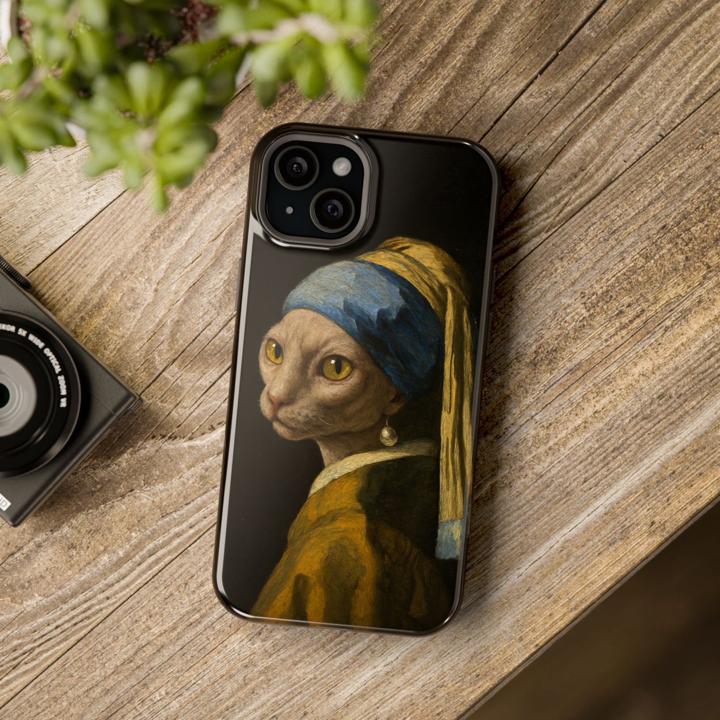 Cat with a Pearl Earring โ Vermeer Inspired โ iPhone 16, 15, 14, 13 โ MagSafe Magnetic Tough Case by HitStickers