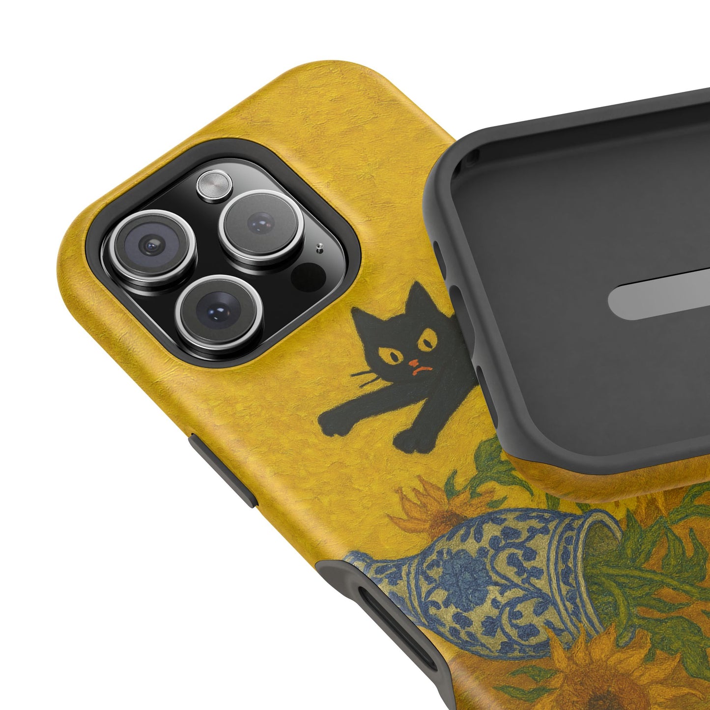 Mischievous Cat & Sunflowers โ Van Gogh Inspired โ iPhone 16, 15, 14, 13 โ MagSafe Magnetic Tough Case by HitStickers