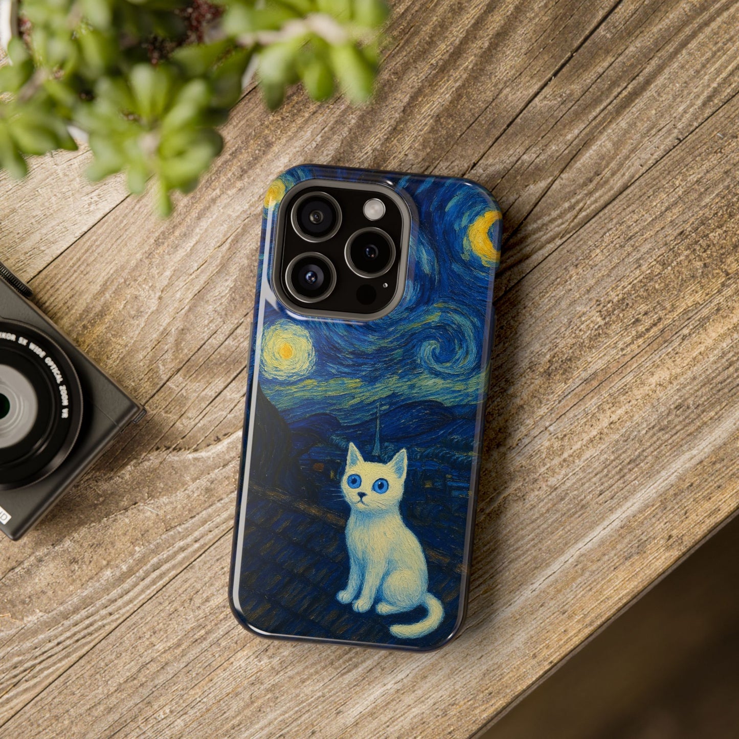 Starry Night Cat โ Van Gogh Inspired โ iPhone 16, 15, 14, 13 โ MagSafe Magnetic Tough Case by HitStickers