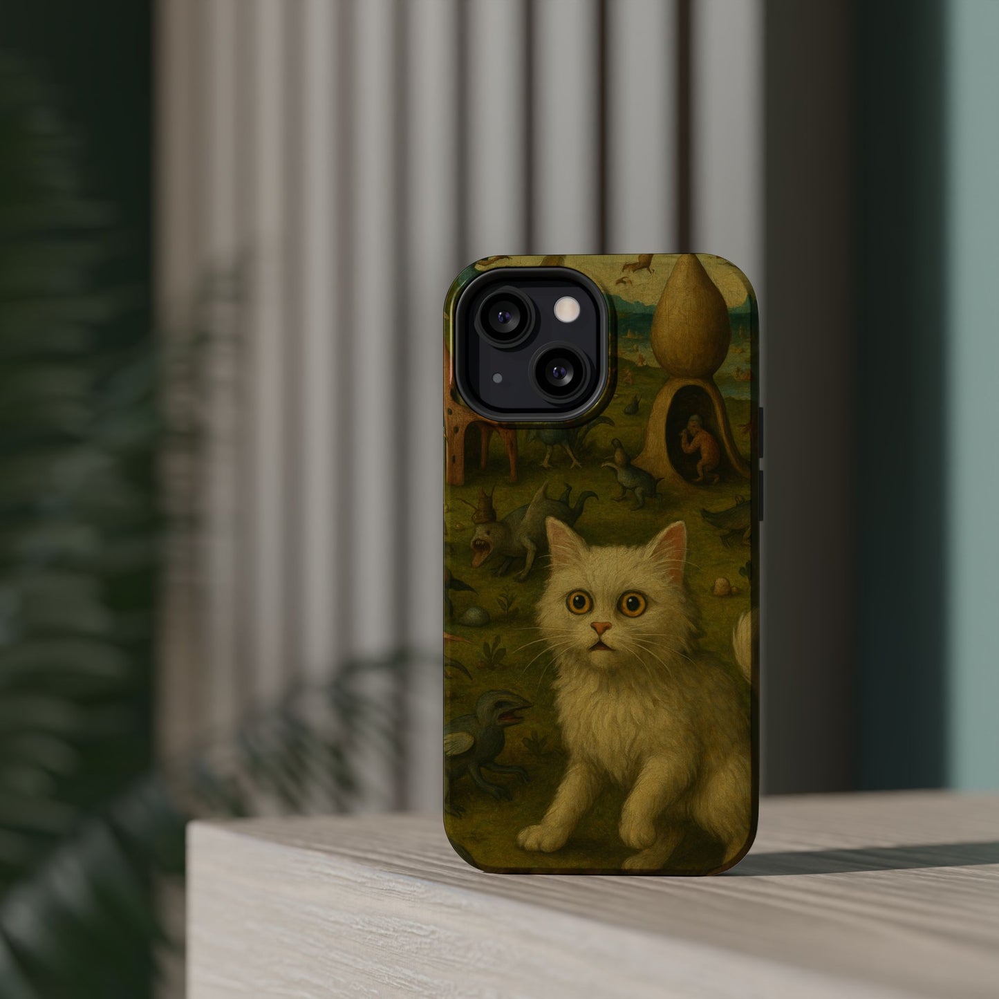 Garden of Cat Delights โ Bosch Inspired โ iPhone 16, 15, 14, 13 โ MagSafe Magnetic Tough Case by HitStickers