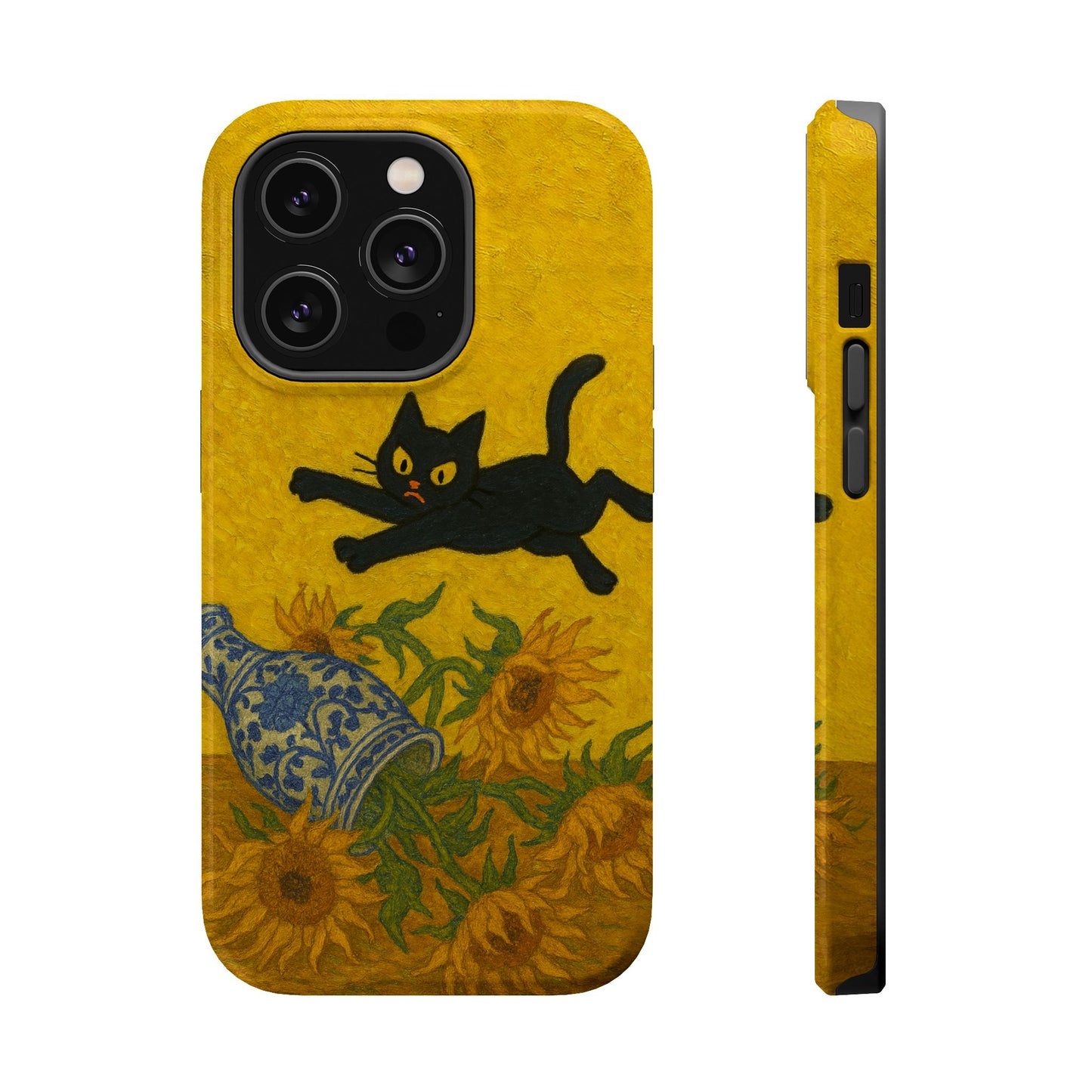 Mischievous Cat & Sunflowers โ Van Gogh Inspired โ iPhone 16, 15, 14, 13 โ MagSafe Magnetic Tough Case by HitStickers