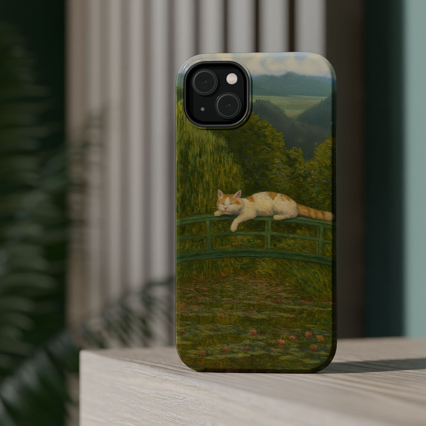 Sleeping Cat on the Japanese Bridge โ Monet Inspired โ iPhone 16, 15, 14, 13 โ MagSafe Magnetic Tough Case by HitStickers