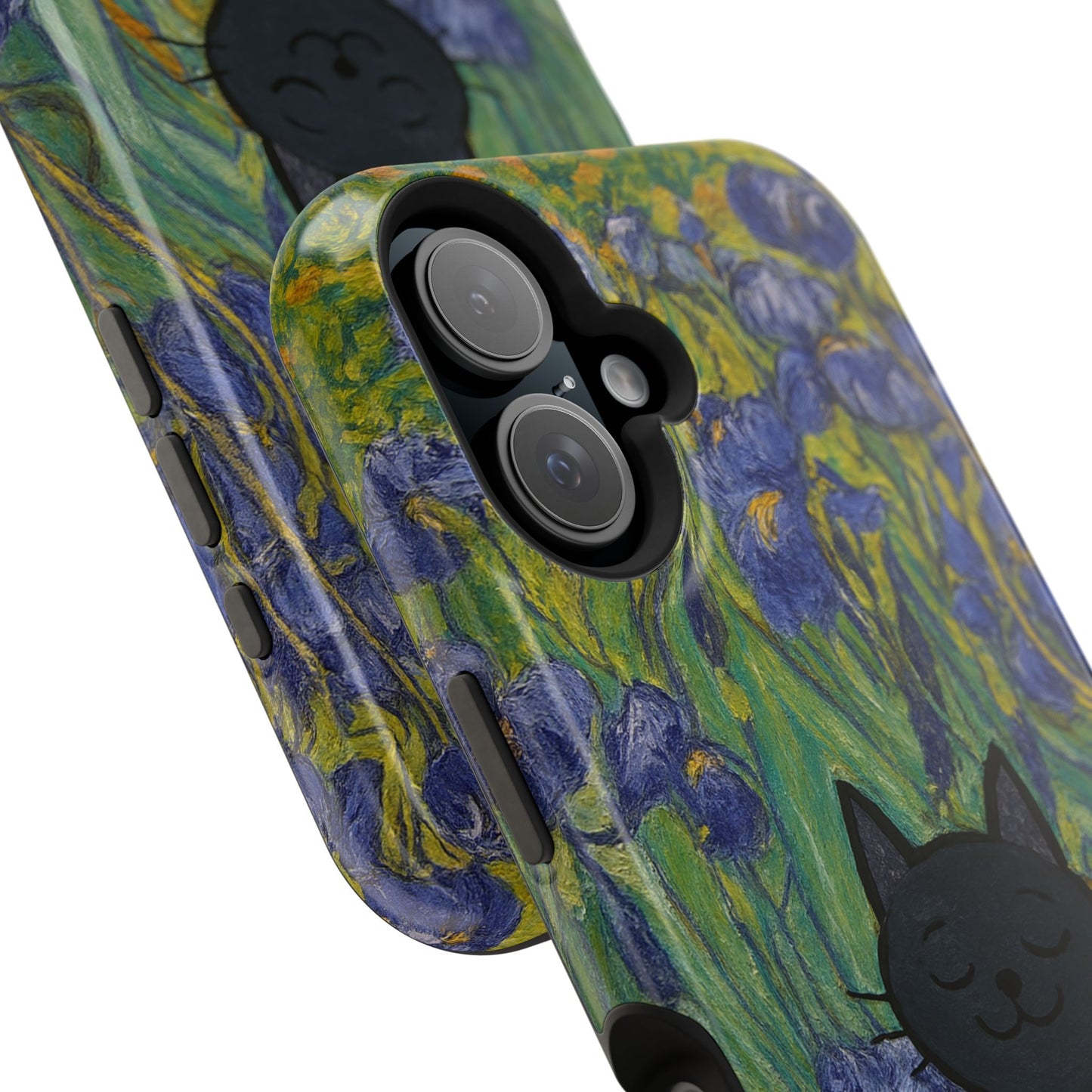 Peaceful Cat in Irises โ Van Gogh Inspired โ iPhone 16, 15, 14, 13 โ MagSafe Magnetic Tough Case by HitStickers
