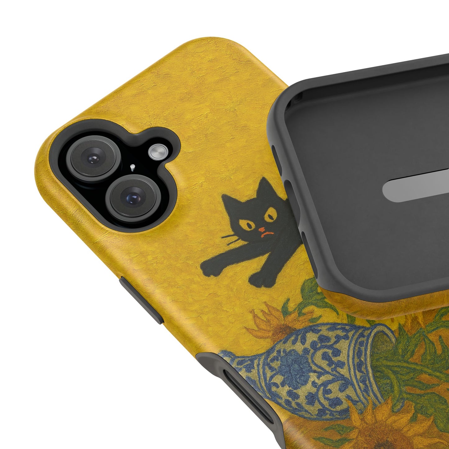 Mischievous Cat & Sunflowers โ Van Gogh Inspired โ iPhone 16, 15, 14, 13 โ MagSafe Magnetic Tough Case by HitStickers