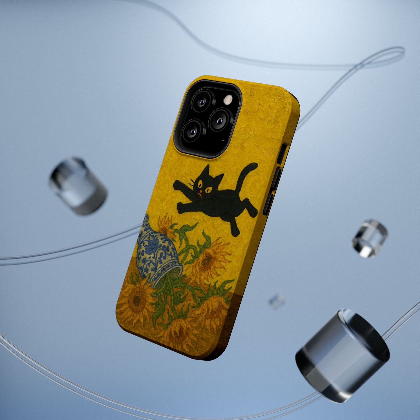 Mischievous Cat & Sunflowers โ Van Gogh Inspired โ iPhone 16, 15, 14, 13 โ MagSafe Magnetic Tough Case by HitStickers