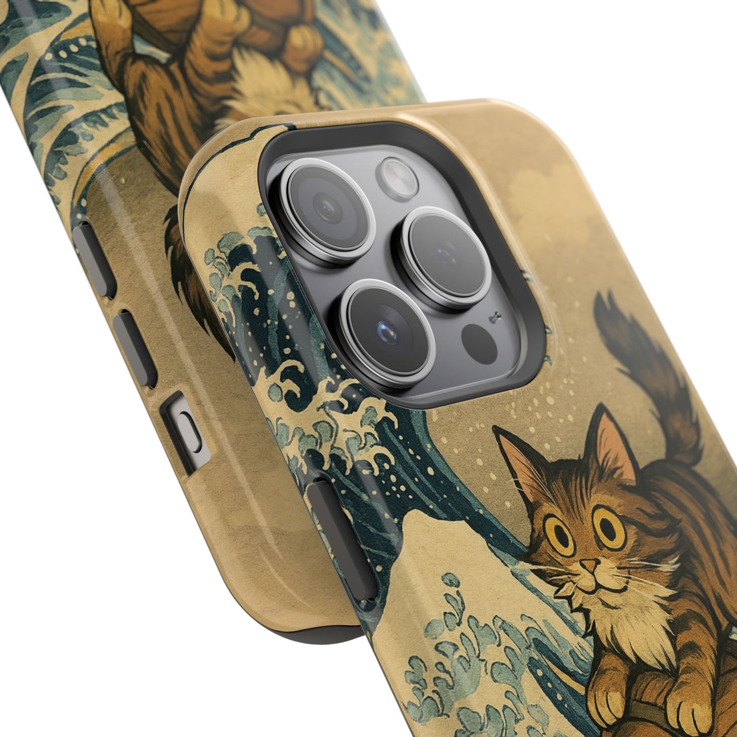 The Great Wave Cat โ Hokusai Inspired โ iPhone 16, 15, 14, 13 โ MagSafe Magnetic Tough Case by HitStickers
