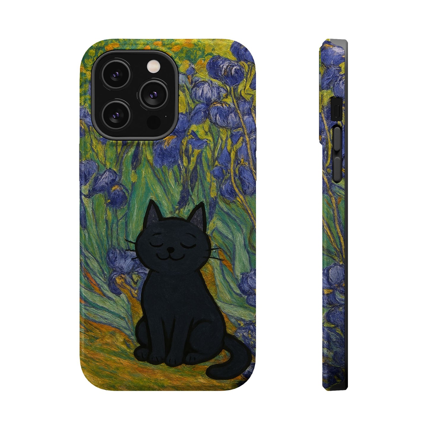 Peaceful Cat in Irises โ Van Gogh Inspired โ iPhone 16, 15, 14, 13 โ MagSafe Magnetic Tough Case by HitStickers