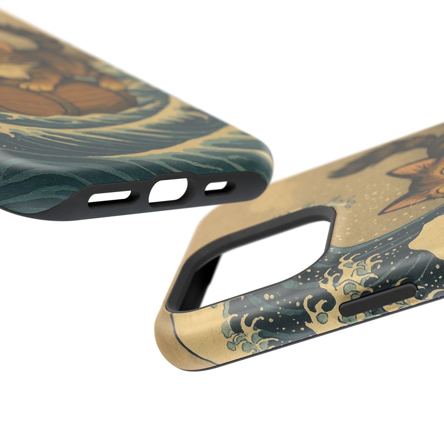 The Great Wave Cat โ Hokusai Inspired โ iPhone 16, 15, 14, 13 โ MagSafe Magnetic Tough Case by HitStickers