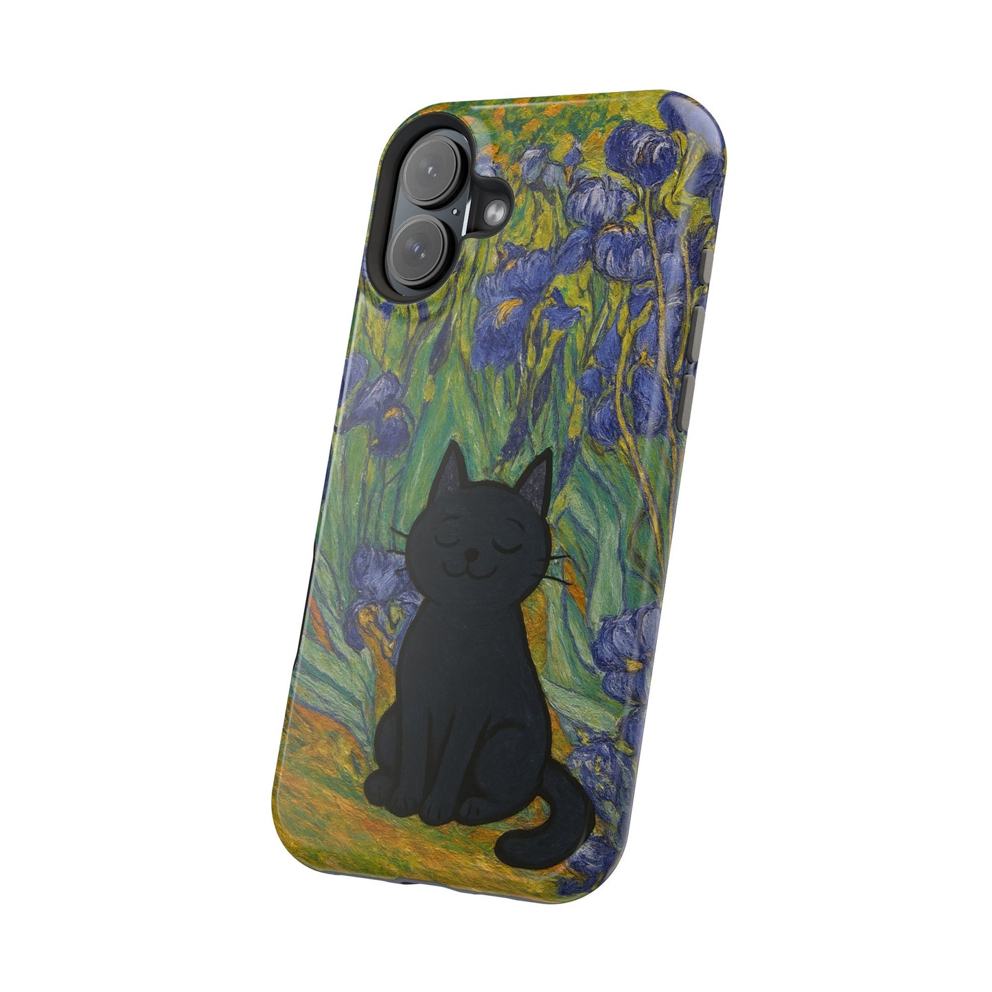 Peaceful Cat in Irises โ Van Gogh Inspired โ iPhone 16, 15, 14, 13 โ MagSafe Magnetic Tough Case by HitStickers