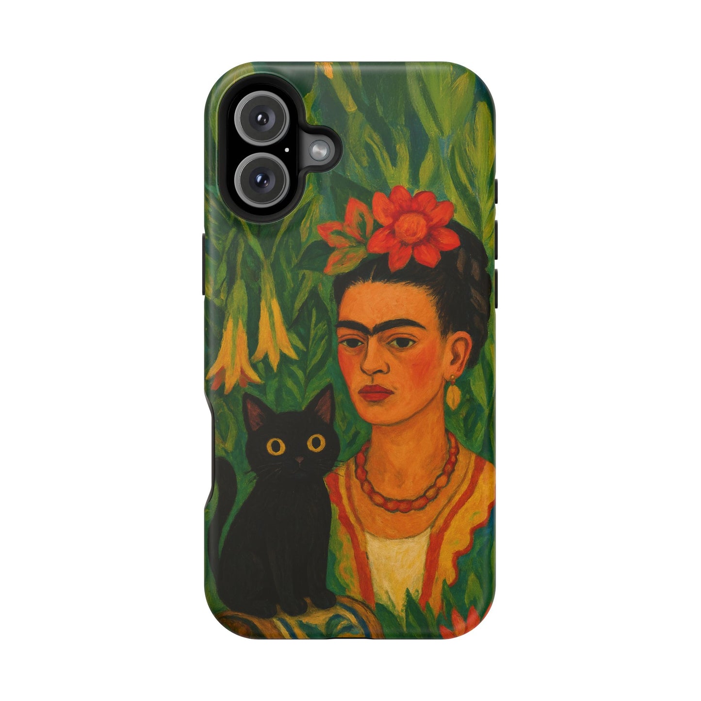 Frida & the Black Cat โ Kahlo Inspired โ iPhone 16, 15, 14, 13 โ MagSafe Magnetic Tough Case by HitStickers