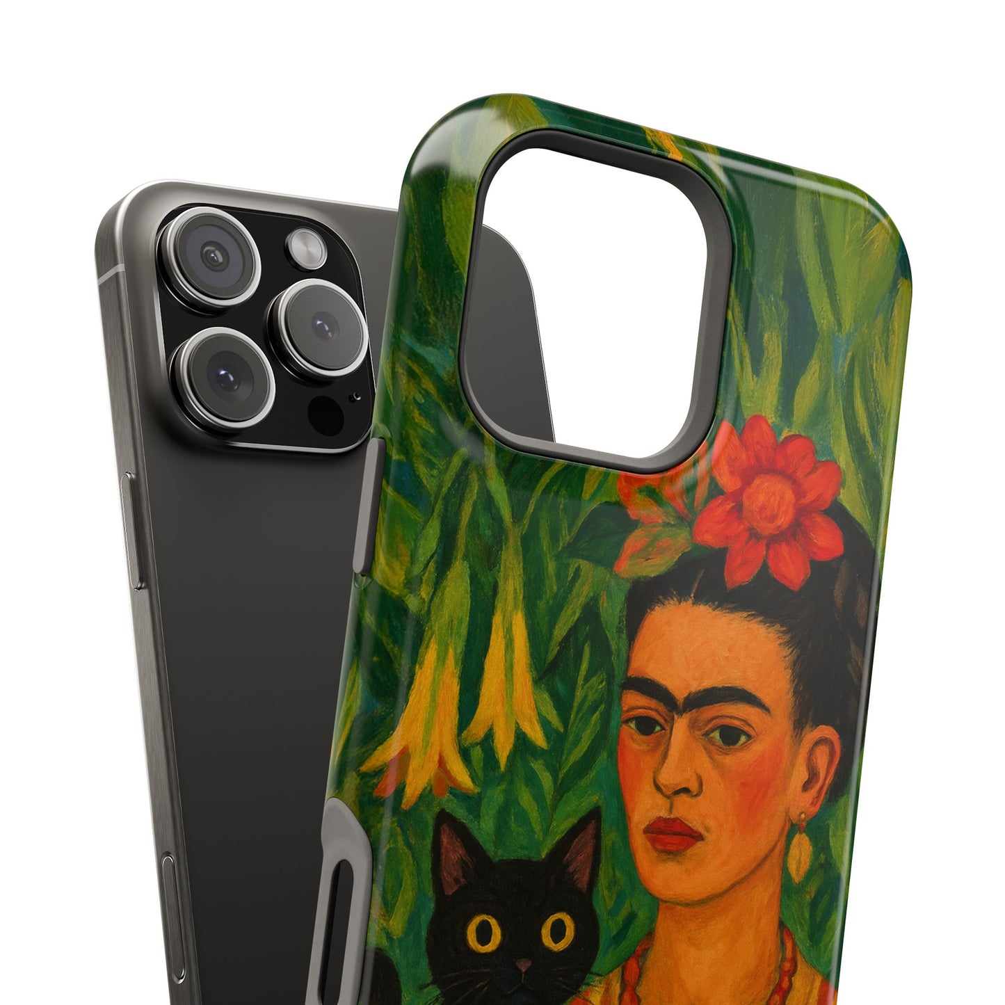 Frida & the Black Cat โ Kahlo Inspired โ iPhone 16, 15, 14, 13 โ MagSafe Magnetic Tough Case by HitStickers