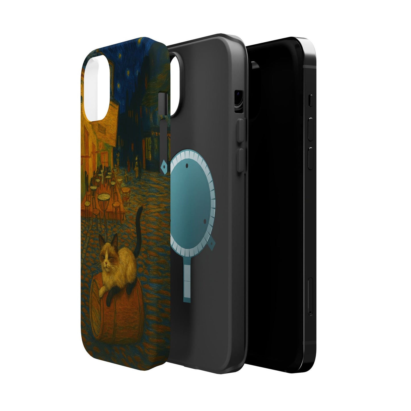 Café Cat at Night – Van Gogh Inspired – iPhone 16, 15, 14, 13 – MagSafe Magnetic Tough Case by HitStickers