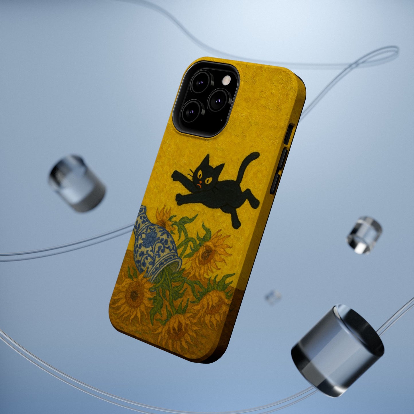Mischievous Cat & Sunflowers โ Van Gogh Inspired โ iPhone 16, 15, 14, 13 โ MagSafe Magnetic Tough Case by HitStickers