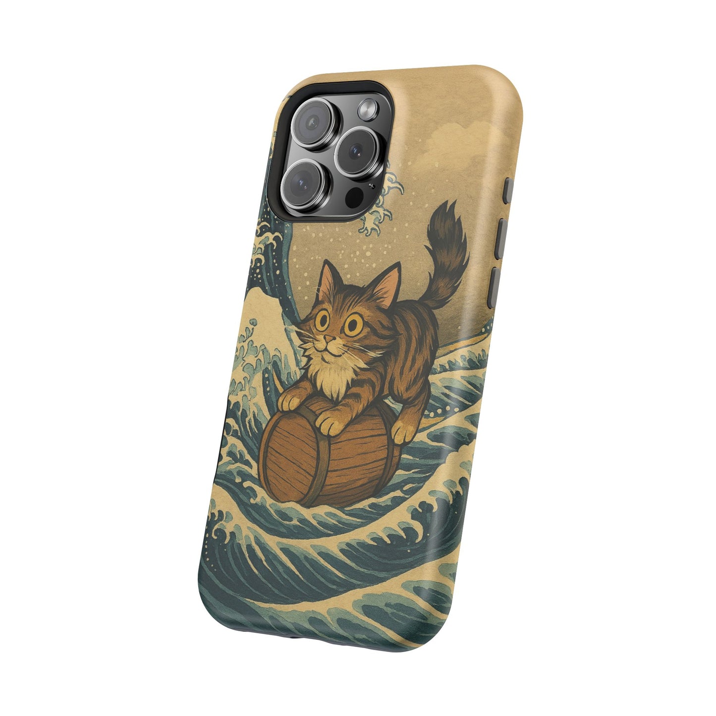 The Great Wave Cat โ Hokusai Inspired โ iPhone 16, 15, 14, 13 โ MagSafe Magnetic Tough Case by HitStickers